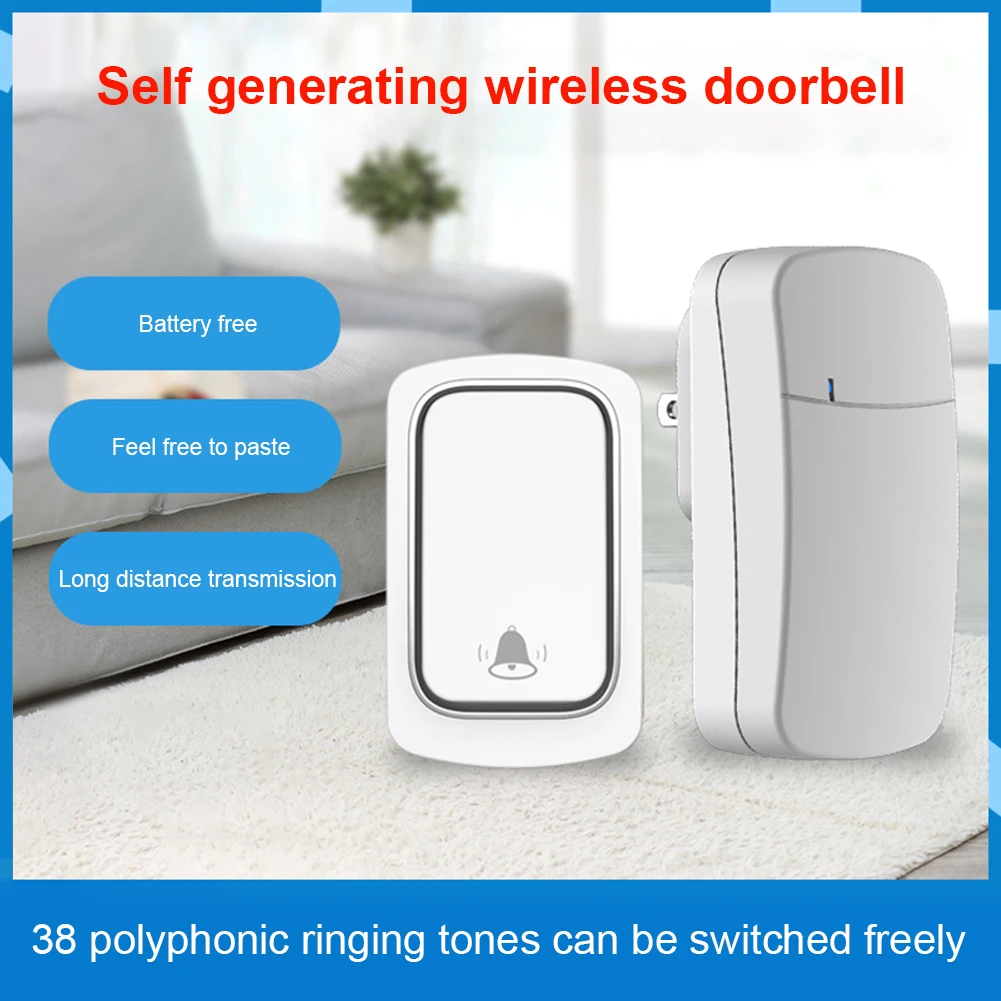 

Mini Doorbell Waterproof with 38 Melodies Outdoor Doorbell No Battery Required High Volume for Household Security EU/UK/US Plug