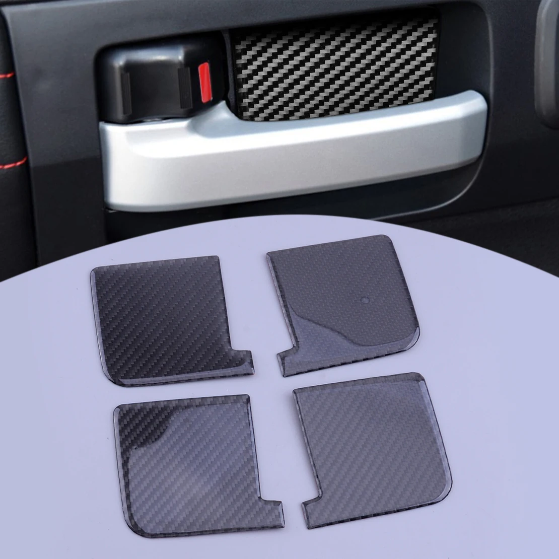 

4Pcs Black Interior Front Rear Left Right Door Handle Bowl Cover Trim Sticker Decor Fit For Toyota Tundra 2014-2018 Carbon Fiber