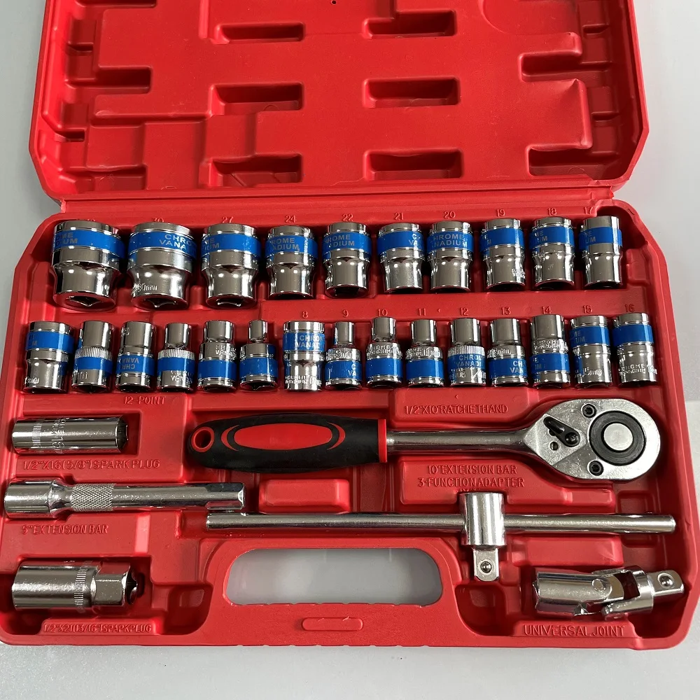 

28pcs Set Capacity Empty Box 1/inch 6.35 Ratchet Sleeve Repair Tool Red Repair Kit For Auto Parts General Motor Disassembly Tool
