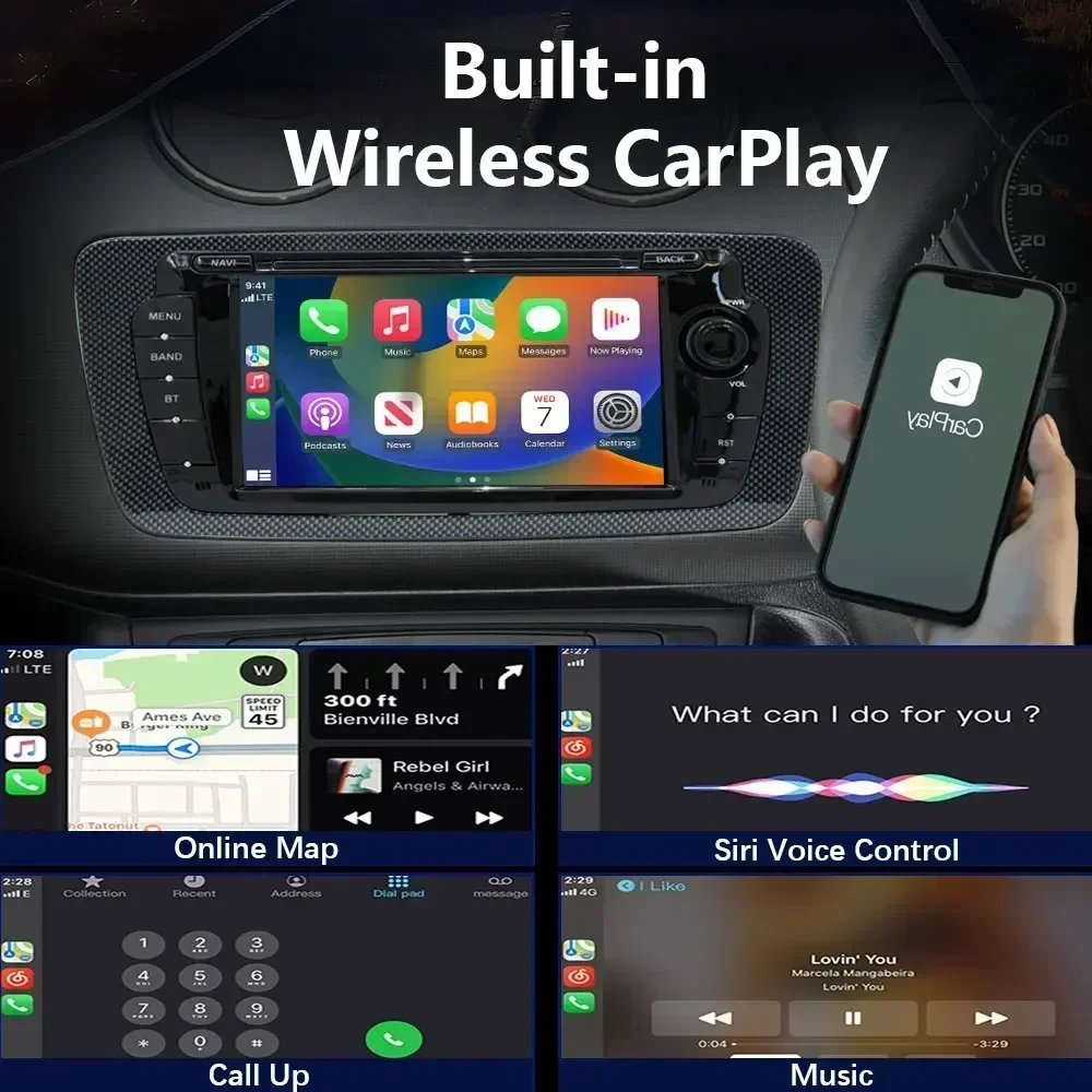 Фото Автомагнитола CHSTEK с CarPlay для Seat Ibiza 2009-2013, сенсорный экран, мультимедиа, GPS, Bluetooth, Wi-Fi, навигация, стереосистема №4