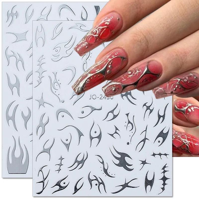 

3D золотые и серебряные линии в форме рыбьей кости, рандомные полоски, дизайн ногтей, самоклеящиеся наклейки для ногтей, женские принадлежности для ногтей