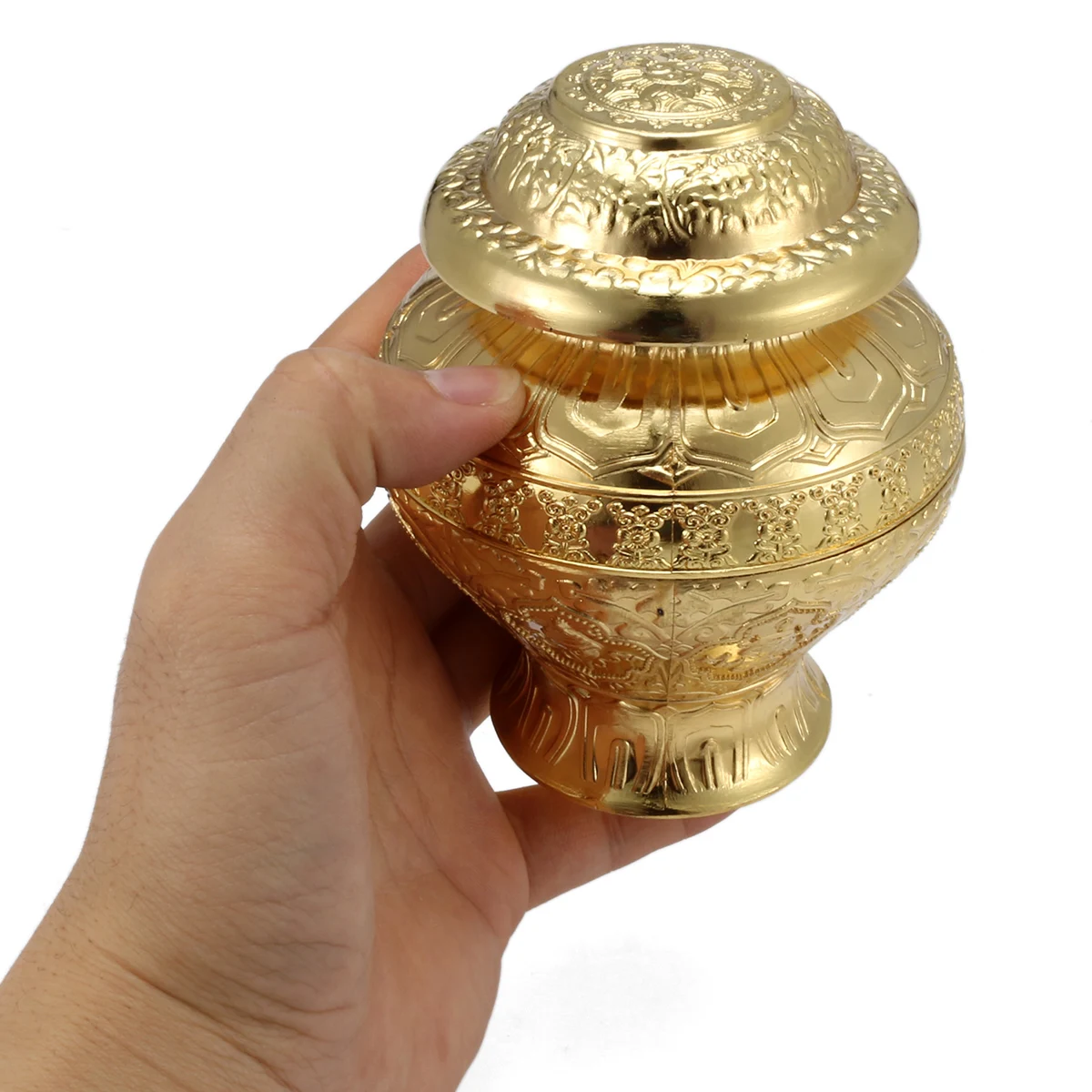 

12cm Tibetan Buddhism Altar Alloy Gold Holy Bottle Wish Fulfilment Treasure Pot