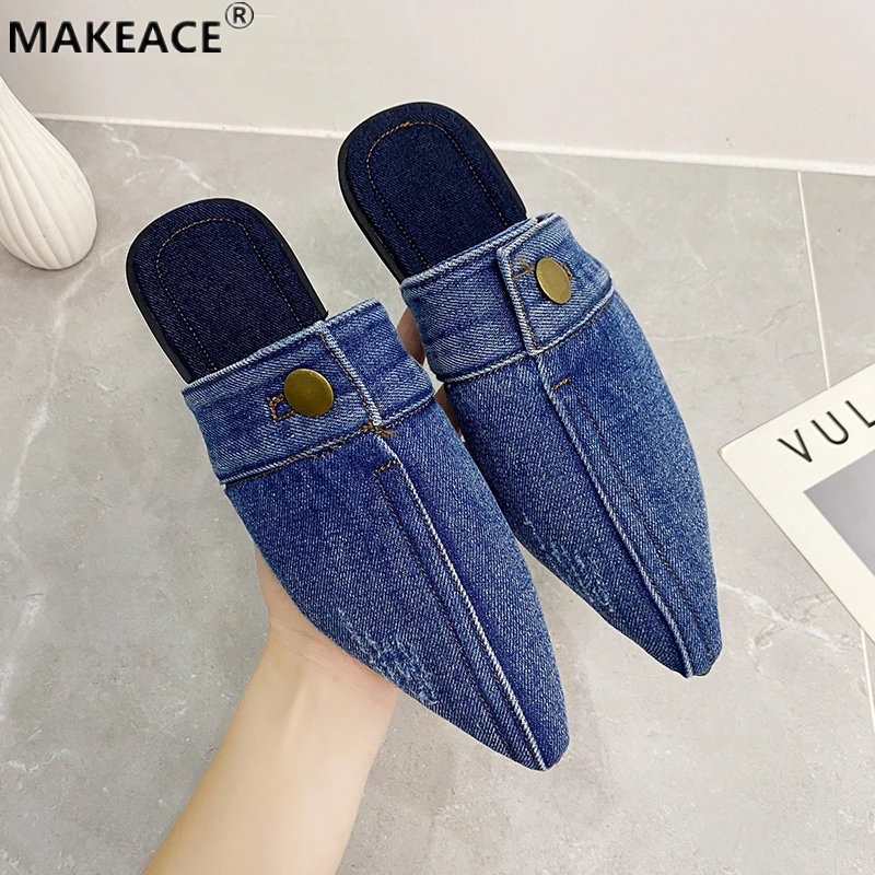

Summer Women's Sandals Fashion Sexy Denim Baotou Muller Shoes Outdoor All-match Casual Plus Size Women's Shoes Canvas Slippers