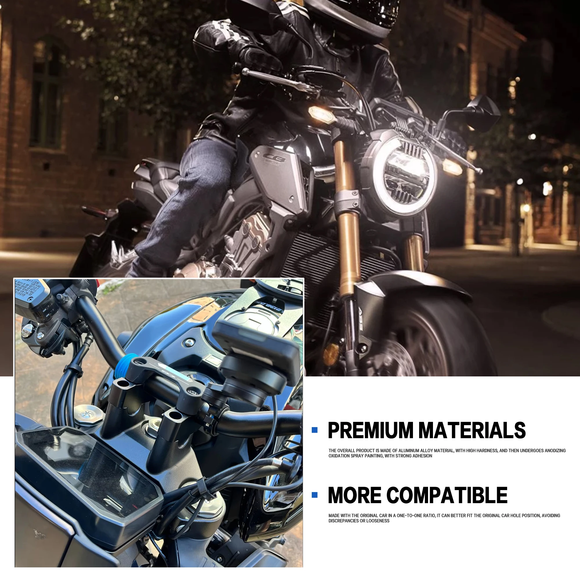 Фото Для мотоциклов Honda CB650R CB1000R 2019-2024: Комплект для увеличения высоты руля (адаптер-удлинитель, крепление-райзер, зажим для руля) №4