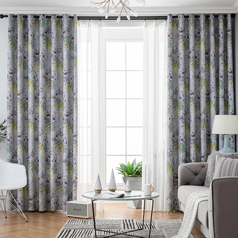 Занавески в американском сельском пасторальном стиле с фиолетовым принтом для