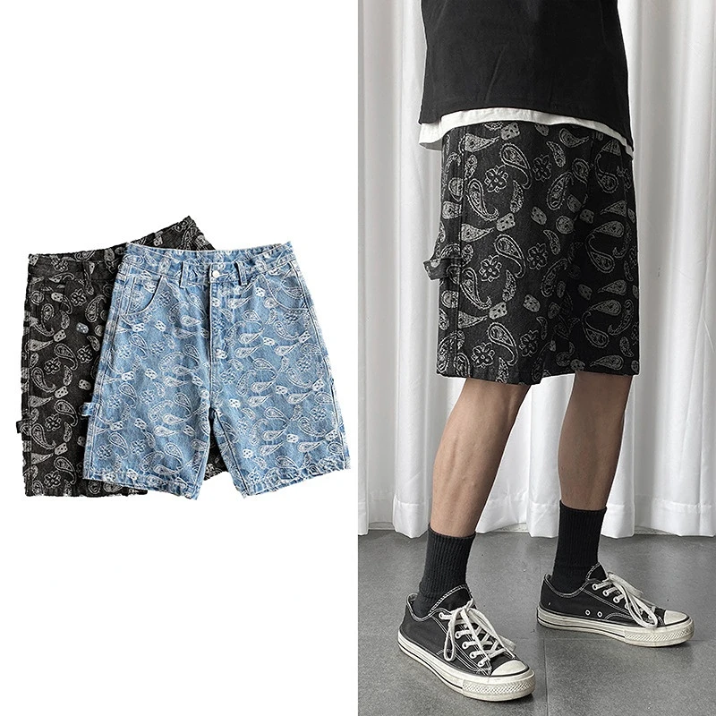 

Джинсовые шорты мужские с принтом, модные мешковатые прямые джинсовые шорты со средней талией, на пуговицах, в винтажном уличном стиле, лето