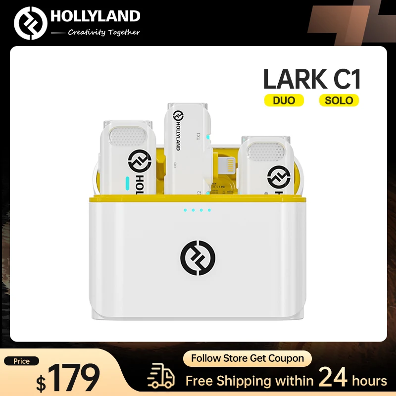 

Hollyland Lark C1 Wireless Lavalier Microphone MFi Certified for iPhone Android Youtube Vlog Live Streaming Wireless Microphone