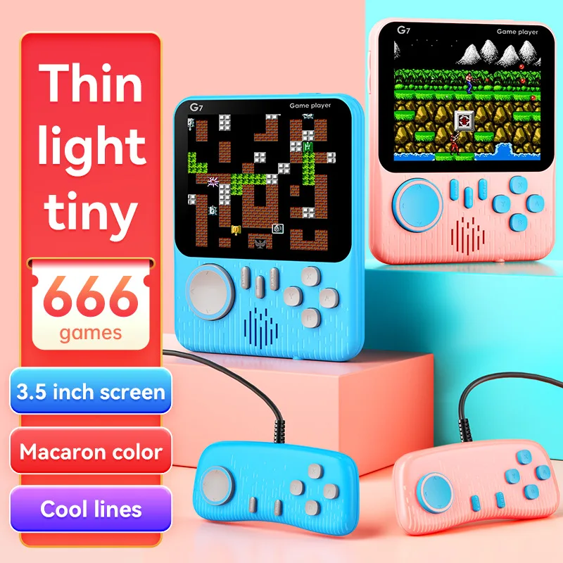 

666 Games Mini Handheld Game Console Retro Portable 3.5-inch Screen Student Card Machine Two Roles Gamepad And AV Boy Console
