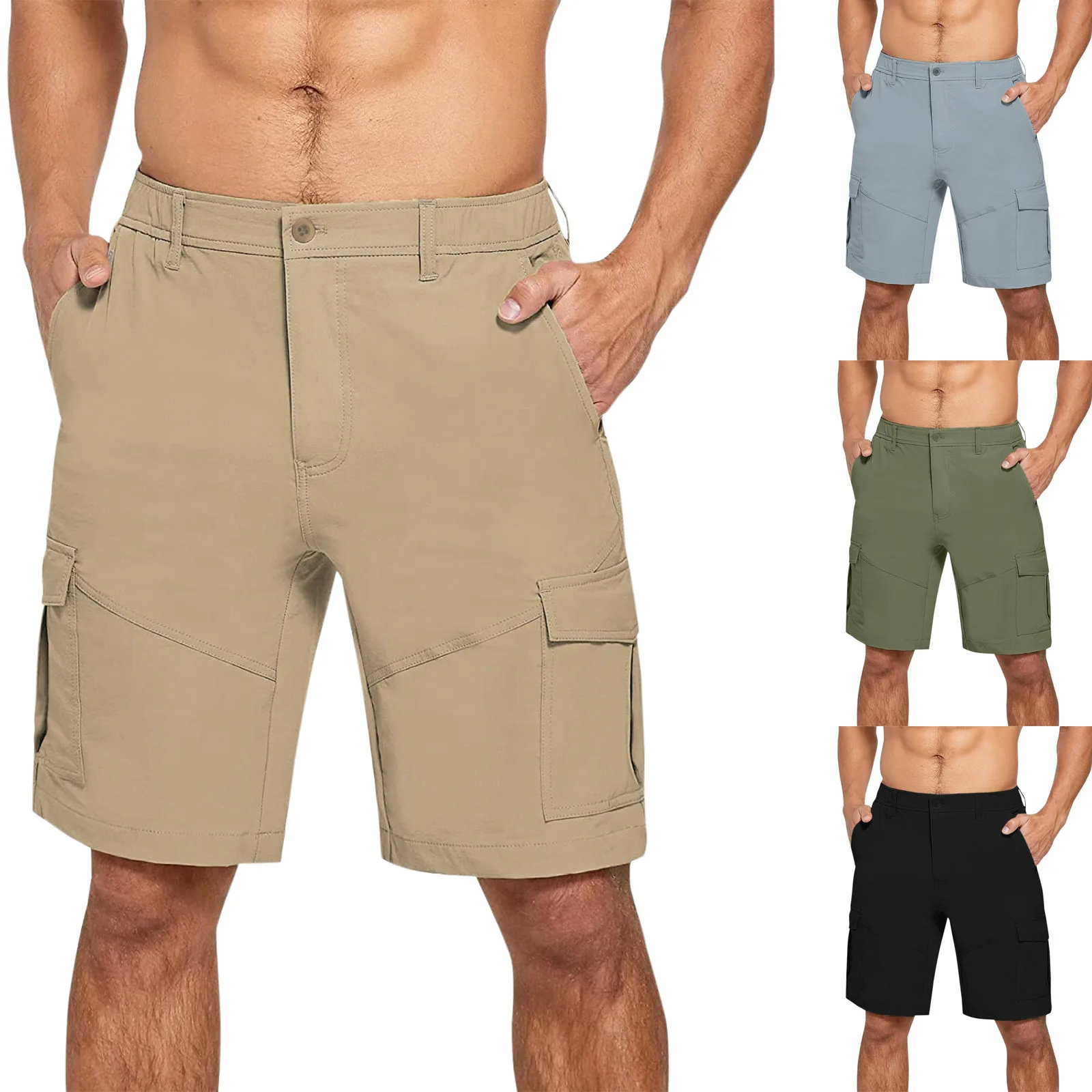 

Khaki Green Cargo Shorts For Men Summer Straight Shorts