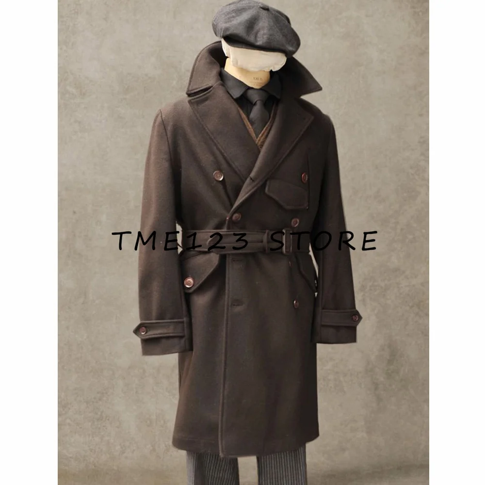 

Men's Woolen Solid Color Autumn and Winter Long Coat V-neck Double-breasted Business Casual Coat Jacket Australia Medieval Cloak