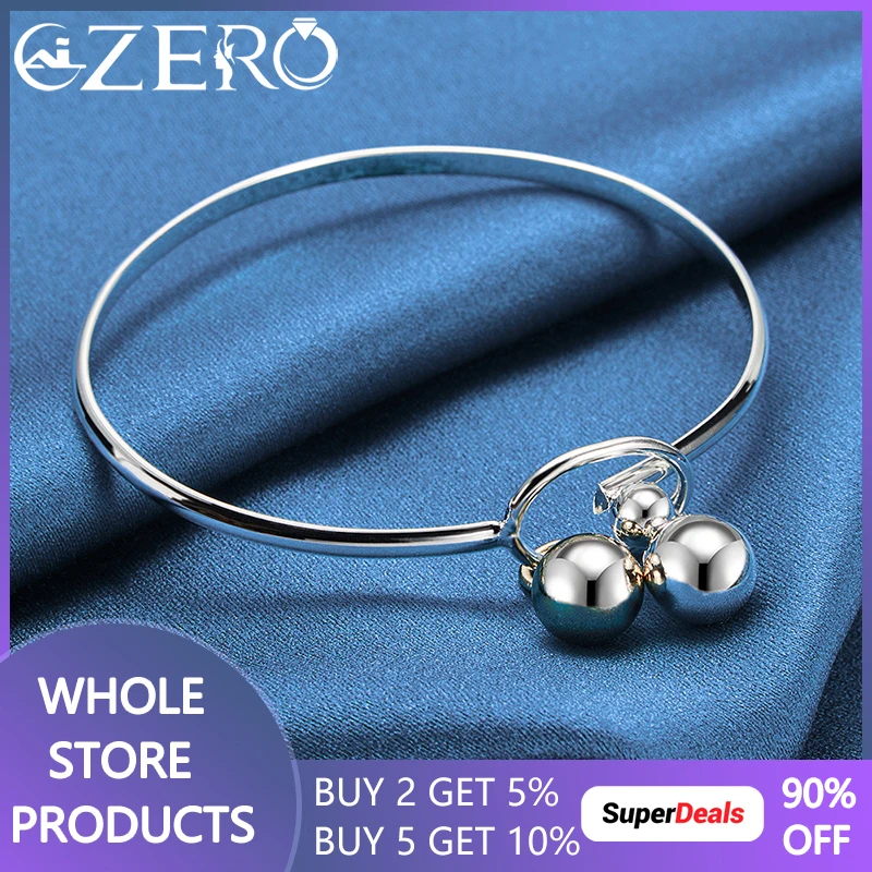 

ALIZERO 925 Sterling Silver Smooth Double Bead Ball Bracelet Bangle For Women Fashion Wedding Party Charm Jewelry Christmas Gift