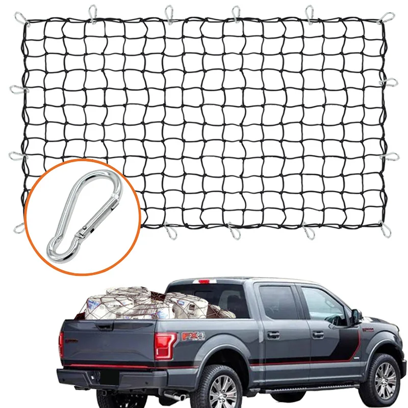 

Cargo Nets For Pickup Trucks 180x120cm Heavy Duty Truck Bed Net With 12Pcs Metal Carabiners Hooks Bungee Netting Car Accessories