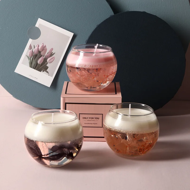 

Immortal flower handmade smokeless soy wax scented candle home decoration candle glass scented candle with hand gift box