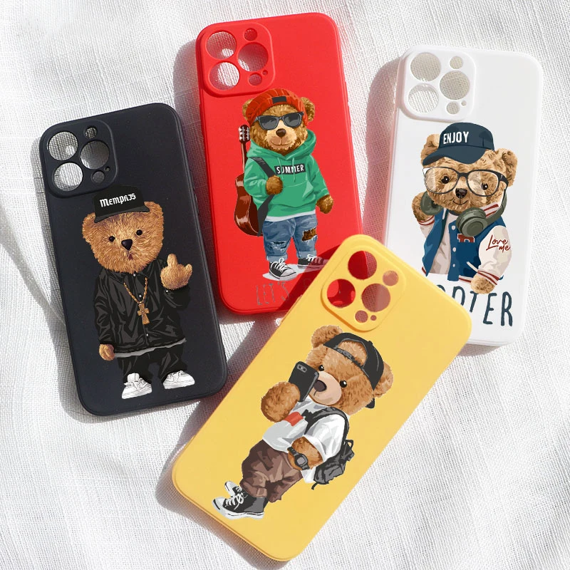 Модные Цветные чехлы с медведем для телефонов iPhone 11 12 13 Pro MAX 6S 7 8 Plus XS Mini X XR SE 2020