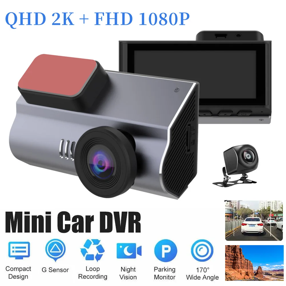 

2K Car Video for Car DVR Dashcam 170° Wide Angle Dual Car Camera Night Vision 24H Parking Monitor G-sensor Front Rear Dash Cam