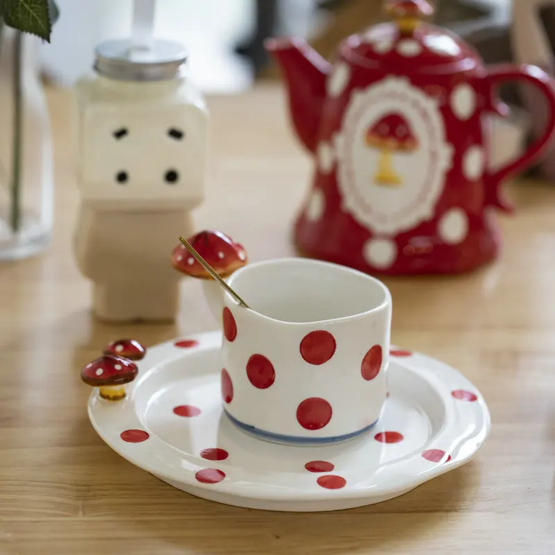 

Irregular Hand Painted Embossed Mushroom Cup Ceramic Mug Kettle Salad Bowl Plate Coffee Cup