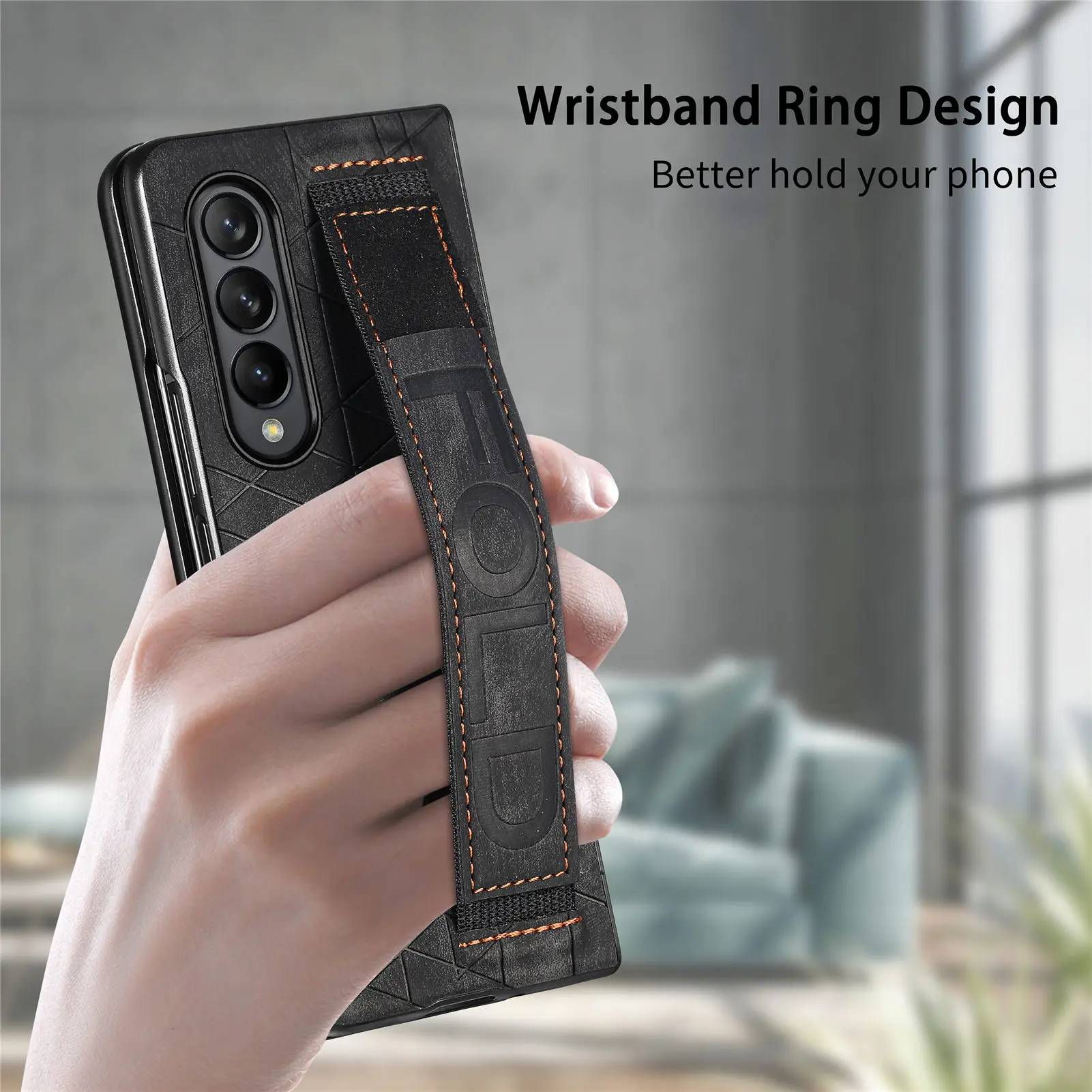 

Anti-Shock Matte Leather Wristband Cover Case for Samsung Galaxy Z Fold 4 5G Fold4 Fold3 Fold 3 Drop Protection Funda Cases