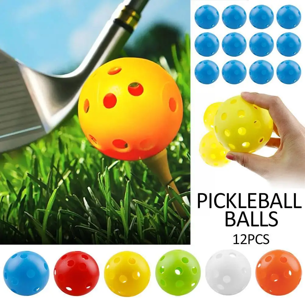

12 шт. в упаковке, размер 40 мм, пластиковые шарики для гольфа с воздушным потоком, пикбольные мячи, мячи для гольфа, Цветные мячи для гольфа P0w0