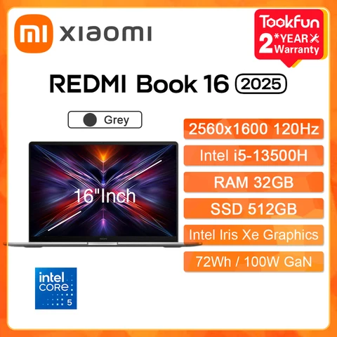 Ноутбук Xiaomi Redmi Book 16 2025, 16", 32/512ГБ, i5-13500H, Integrated graphic, Windows