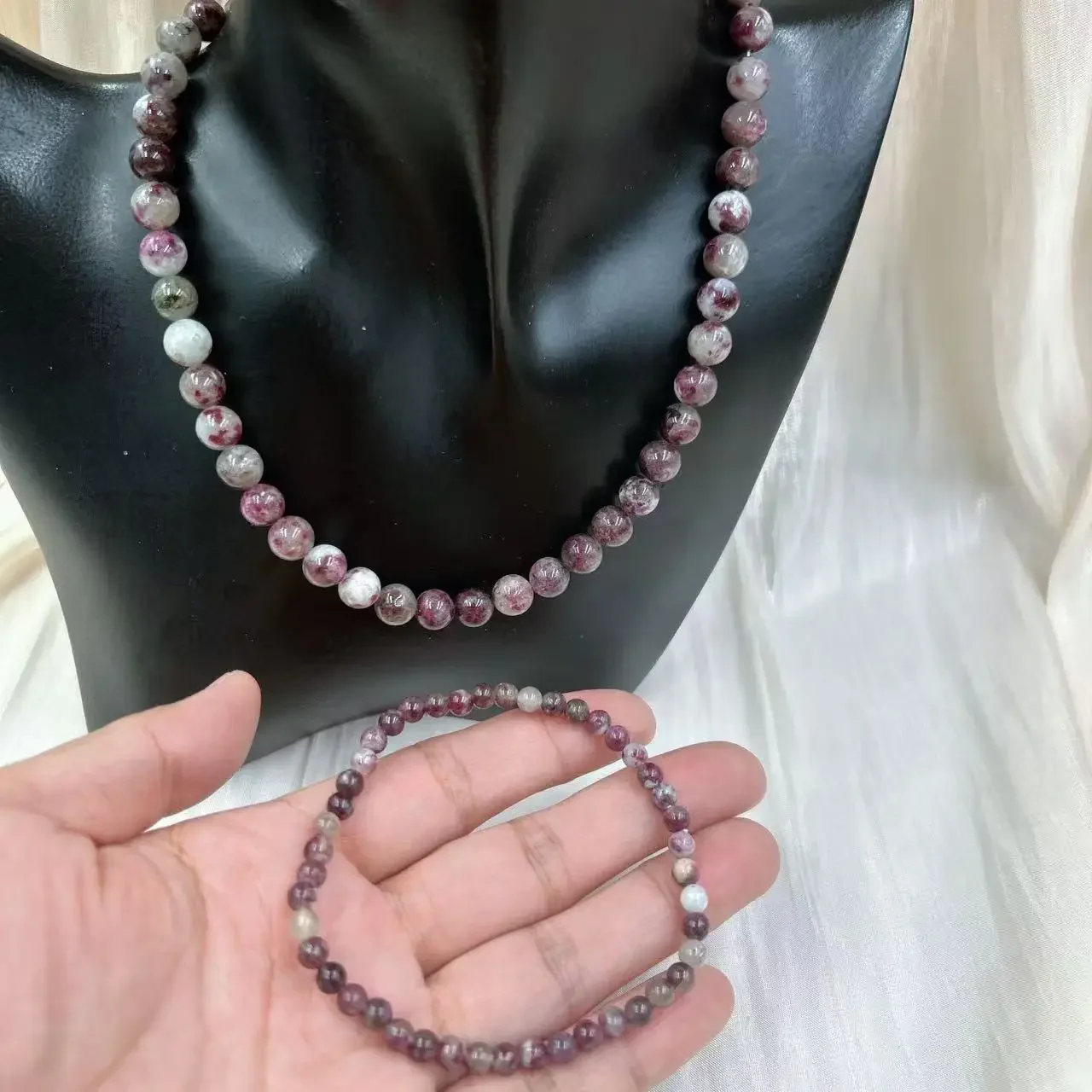 8 мм 4 круглый натуральный камень сливовый турмалин кварцевый браслет ожерелье