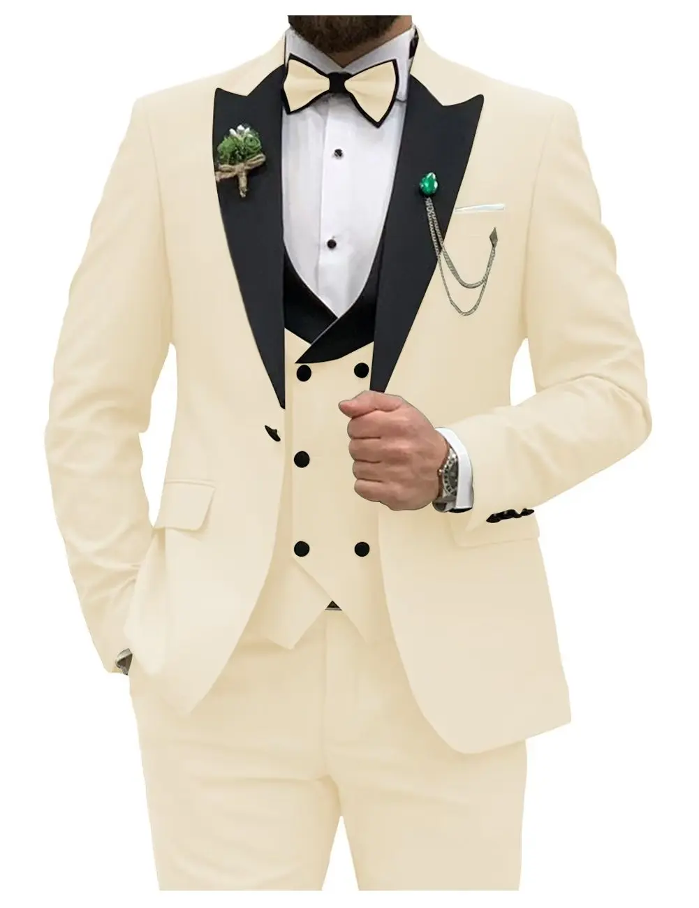 

Male Blazer Set Slim Fit Double Breasted 3PC Groom Formal Business Peak Lapel Men Suits Party Wedding Tuxedo (Jacket+Vest+Pants)