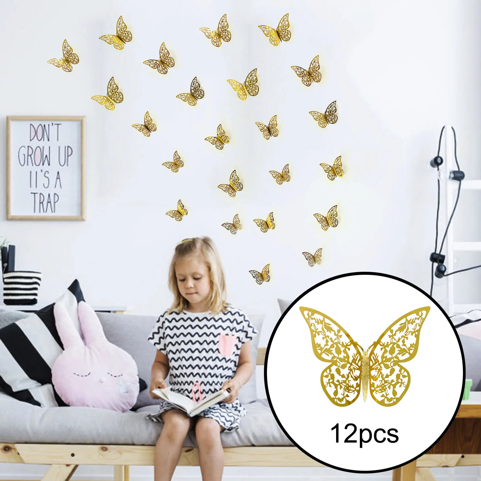 

Butterfly Hollow 3D Wall Stickers 12 Pcs/Set 3 Sizes for Fridge Home Sticker Home Party Atmosphere Decor Paper-cut Art Decal