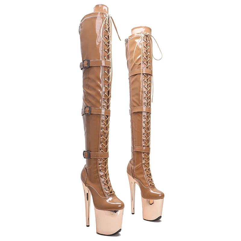 Leecabe  20CM/8inches Patent Upper High Heel platform Boots closed toe over knee Pole Dance boots