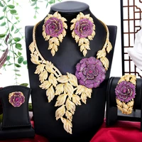 missvikki trendy luxury valuable peony big flowers jewelry set necklace bangle earrings ring for women bridal wedding jewelry