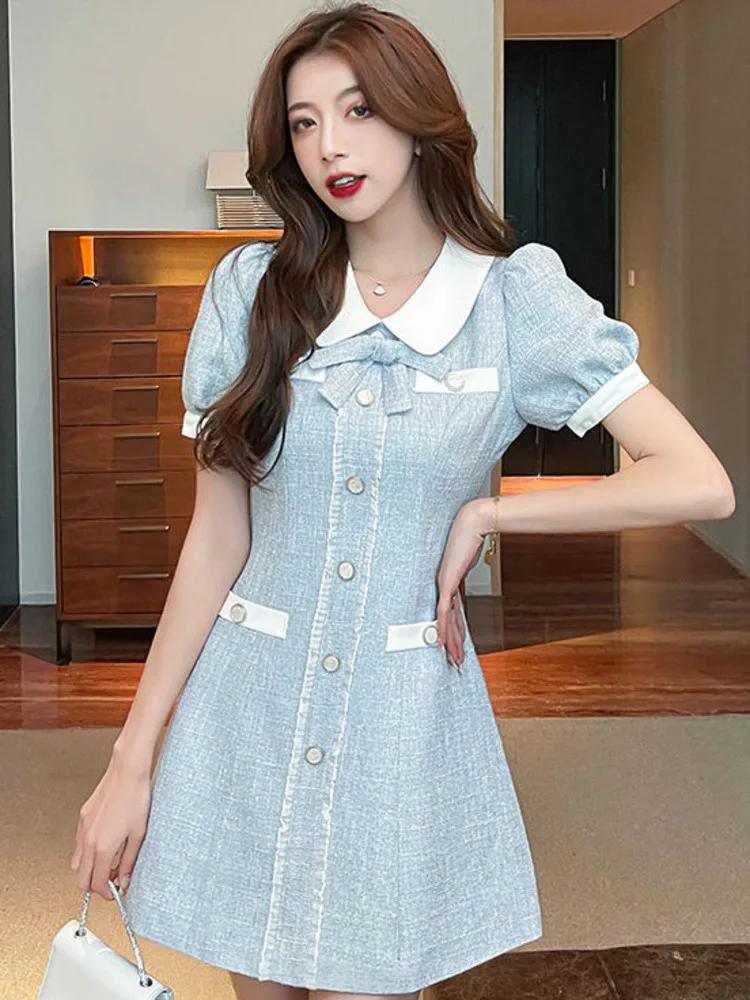 

High Quality French Vintage Small Fragrance Tweed Dress Women Korean Fashion Casual Woolen Summer Dress Elegant Party Vestidos