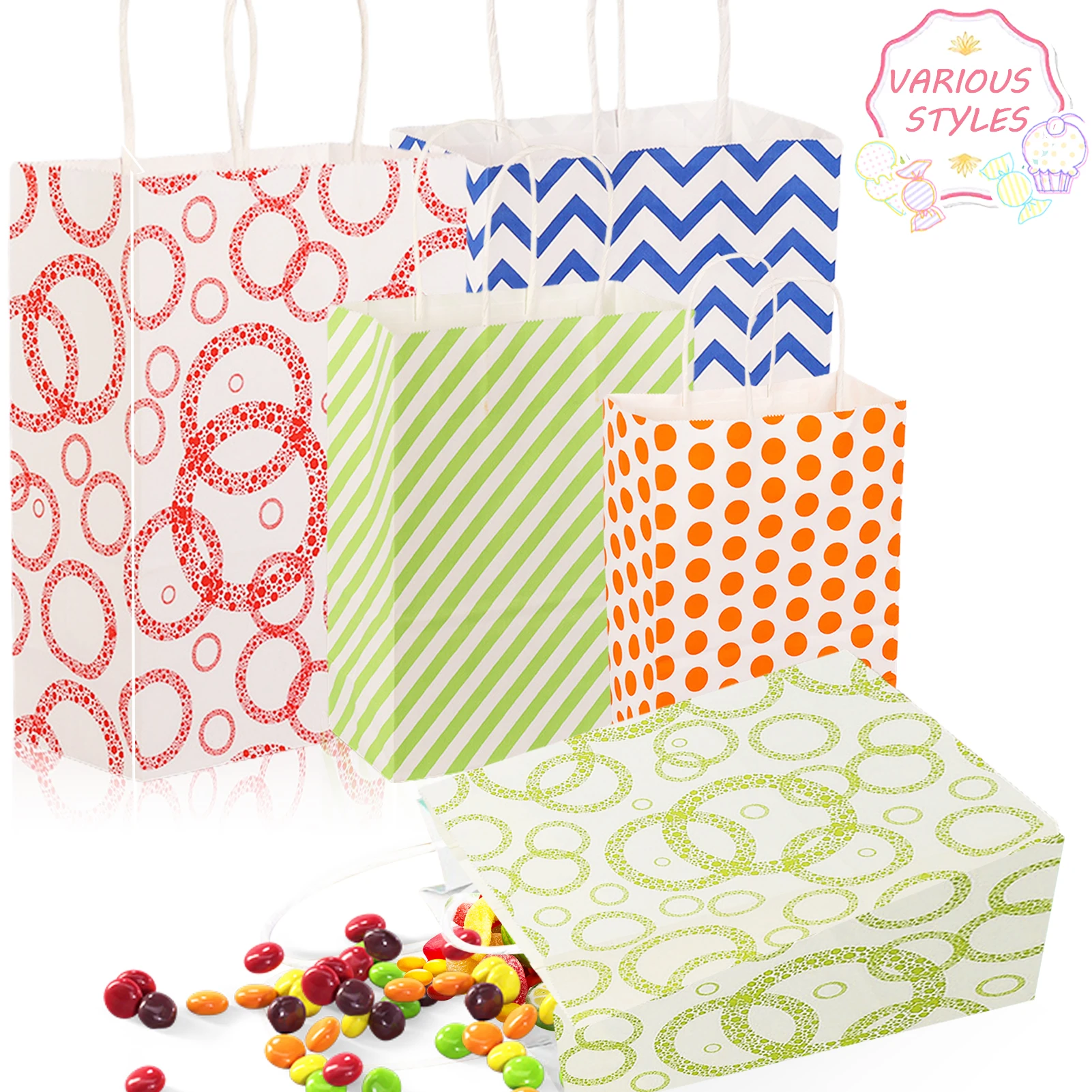

Shopping Bag Printed Gift Bags With Handle Wrapping Treat Paper Packs Assorted Colors Shopping Pack Arts & Crafts Supplies