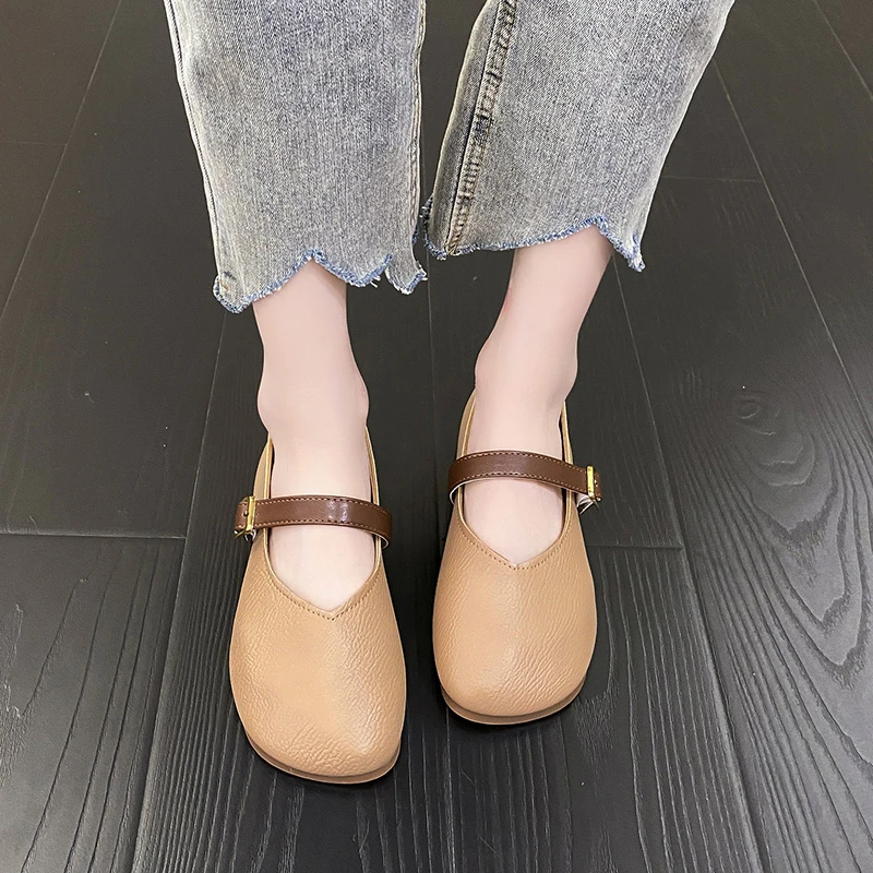 

Женские туфли в стиле ретро, Новинка весна-лето и осень 2022, универсальная женская обувь из мягкой кожи на мягкой подошве с пряжкой «одно слов...