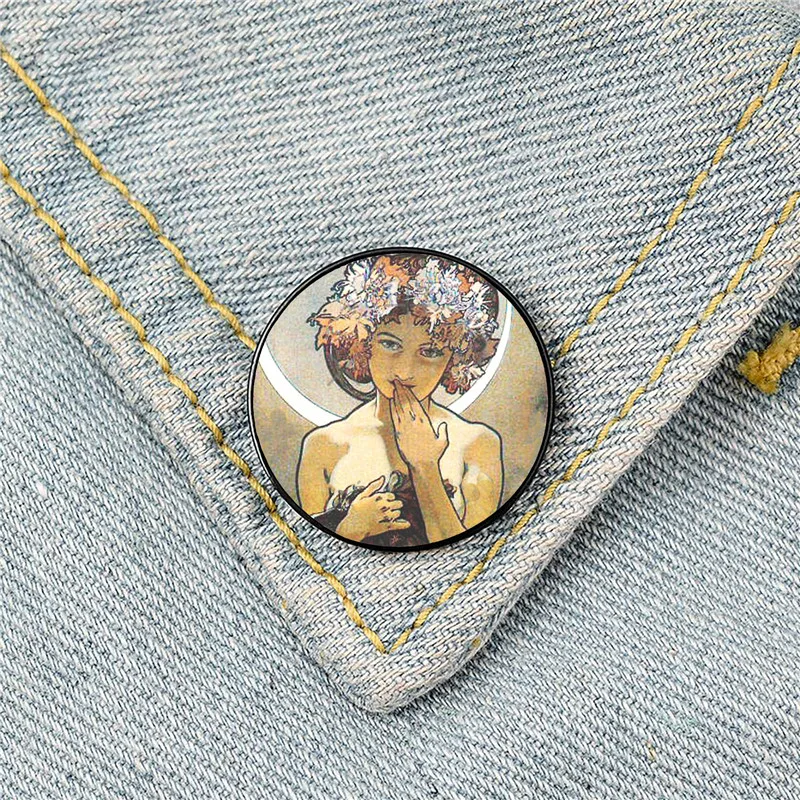 

The Moon and the Stars Mucha Pin Custom Funny Brooches Shirt Lapel Bag Cute Badge Cartoon Jewelry Gift for Lover Girl Friends