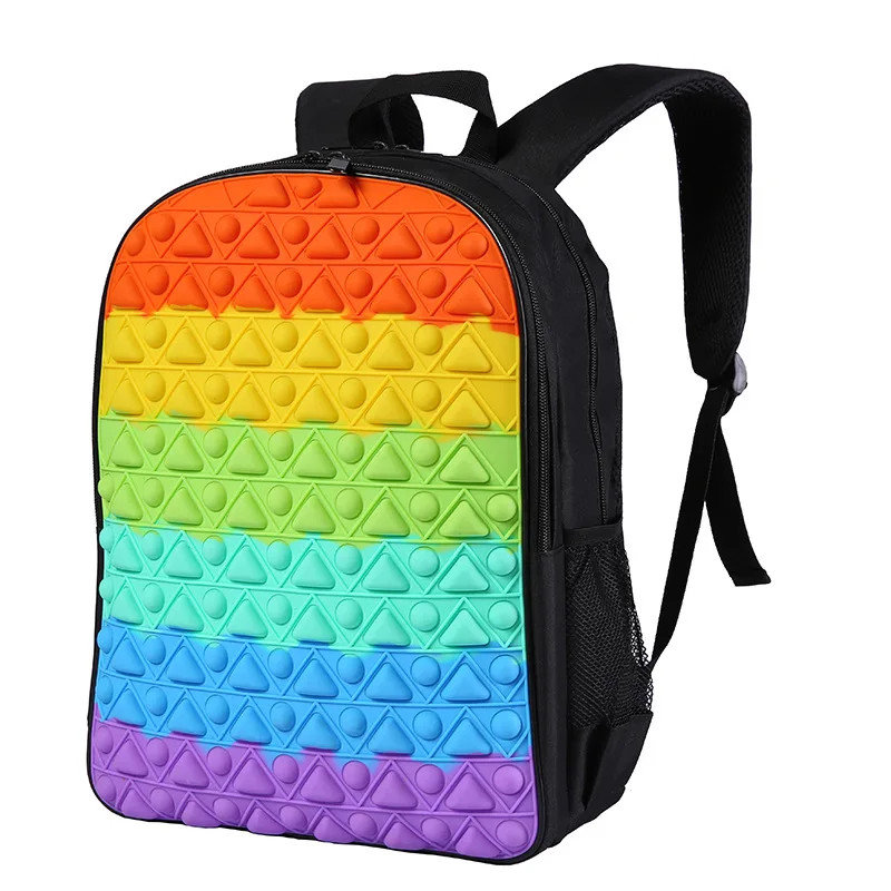 Рюкзак Pop Its 16 дюймов, дизайнерская школьная сумка для декомпрессии, игрушки-антистресс с пузырьковыми пузырьками для детей и взрослых, доро...