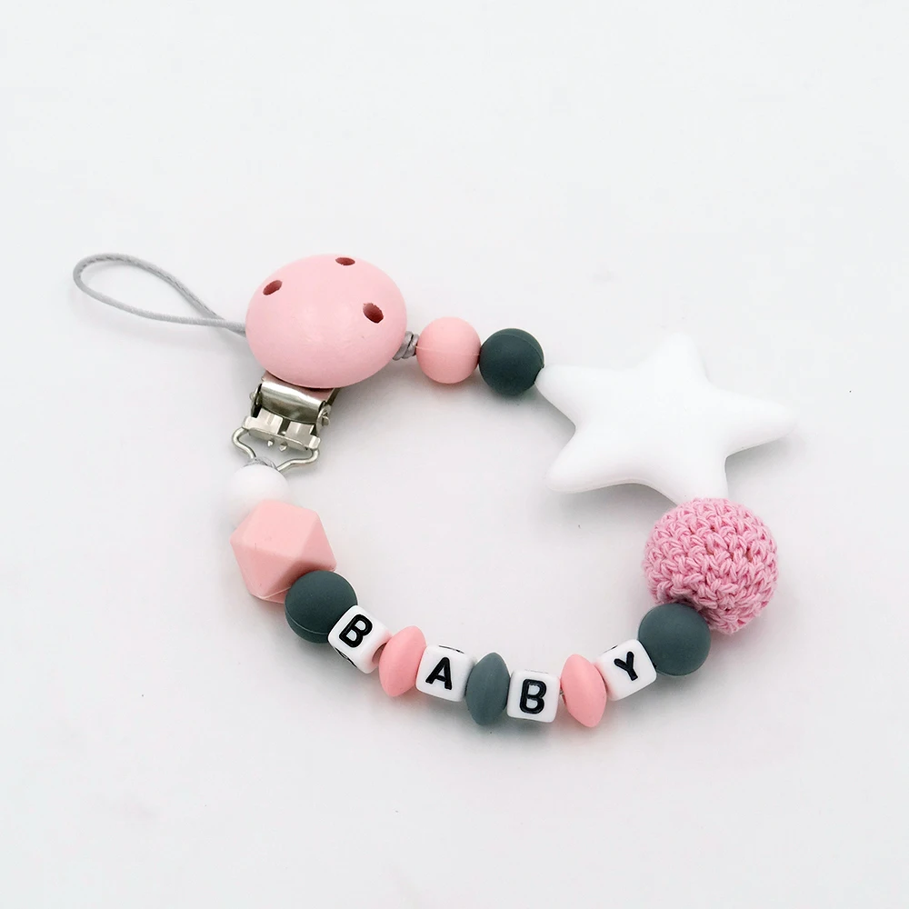 

Colorful Silicone Personalized Letter Pacifier Clips Funny Chupetero Chain For Infant Feeding Toddle Chew Toy Clips BPA Free