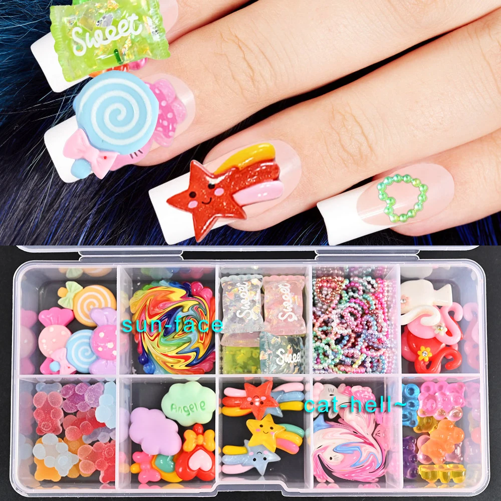 

40 Cartoon Nail Charms Cute Rhinestones Charm for Nail Tips Design Kawaii Poly Nail Gel Decorations Craft Manicure Art Designner