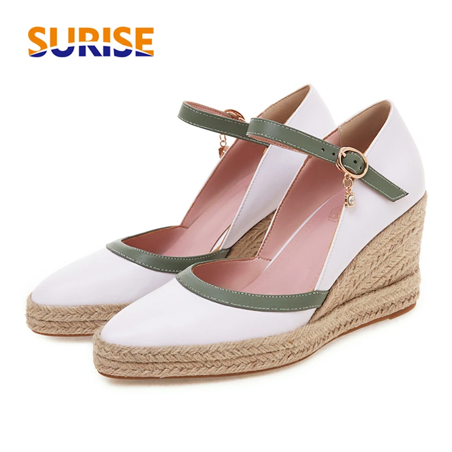 

Casual Woman Wedge Sandals White Black High Thick Heels D'Orsays Party Summer Ankle Strap Ladies Fisherman Platform Espadrilles