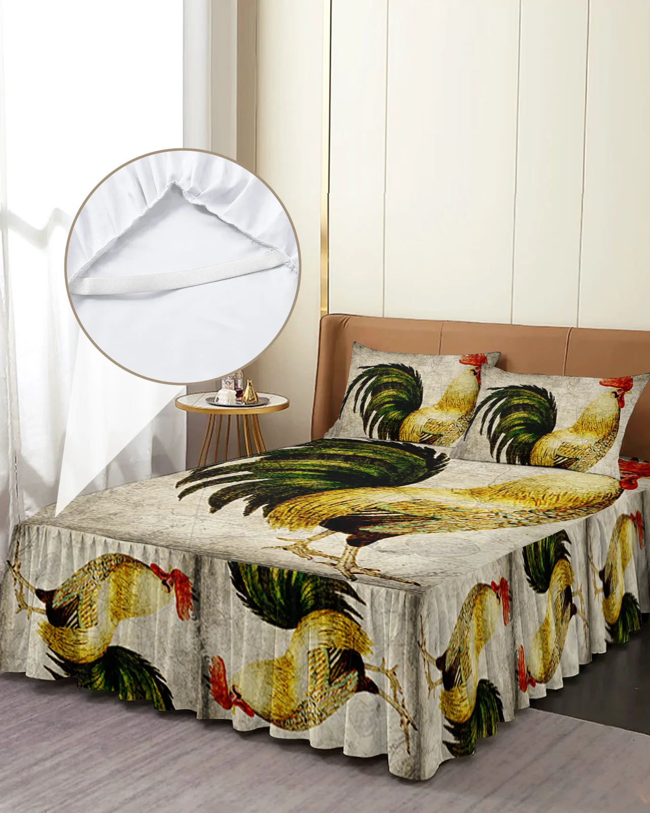 

Винтажная потертая постельная юбка с изображением карты петуха, эластичное покрывало с наволочками, наматрасник, Комплект постельного белья, простыня