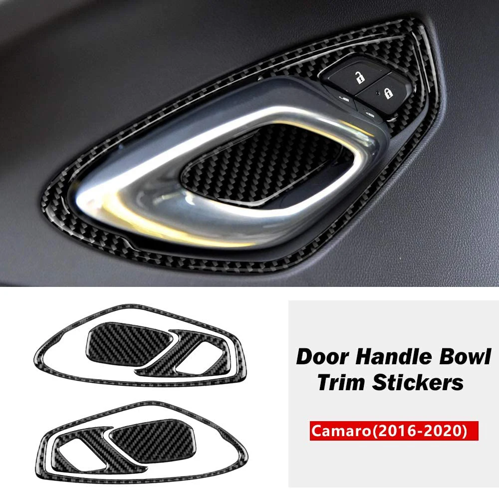

for Chevrolet Camaro 2016 -2020 Carbon Fiber Car Interior Door Handle Frame Cover Trim Door Bowl Sticker Door Lock Trim
