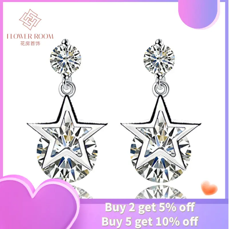 

Zircon Silver Jewelry Korean Fashion Starlight Silver Earrings Diamond Pentagram Earrings Ladies Jewelry Stud Earrings for Women