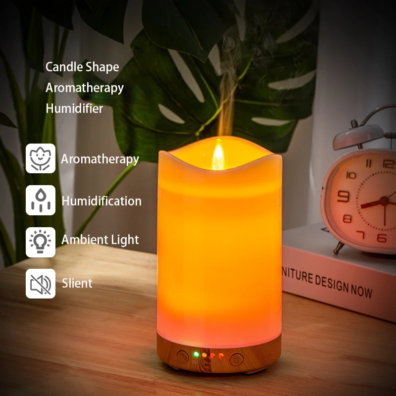 Enlarge Candle Aroma Diffuser Humidifier Essential Oil Diffuser Gift Atmosphere Light Aroma Diffuser Festive Flame Light Flame Candle