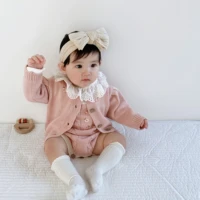 2022 spring and autumn children baby girl knitted embroidered sweater coat twist romper creeper suit set winter