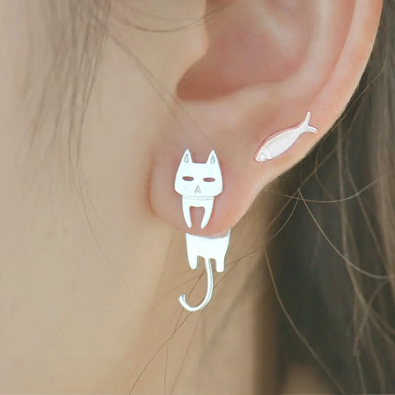 

Karopel Cute Cat and Fish Stud Earrings for Women Asymmetric Design Unusual Earrings Girls Gift Female Fashion Jewelry Wholesale