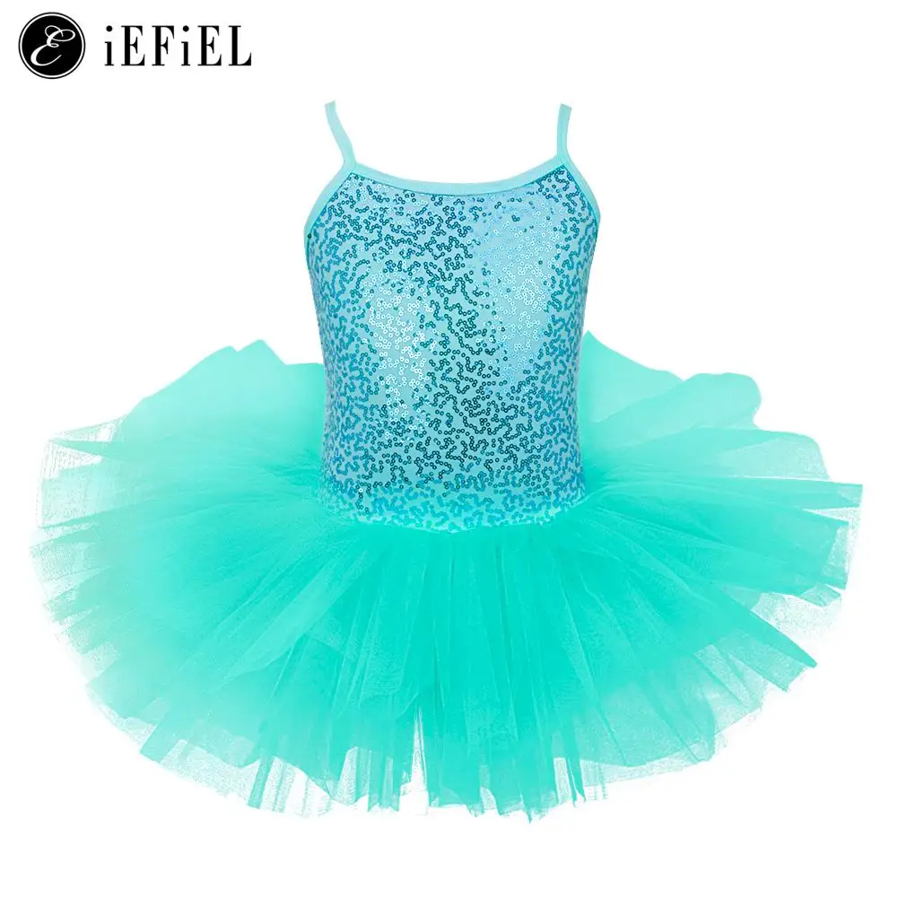 

Kids Girls Shiny Sequins Camisole Ballet Dance Tutu Dress Gymnastics Leotard Ballerina Dancewear Stage Performance Costume