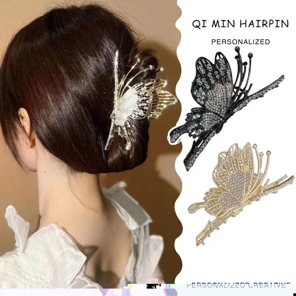 

New Rhinestone Butterflies Hair Clip Alloy Material Big Size Fashion Design Grasp Folder Shark Clip Hair Accessories For Women