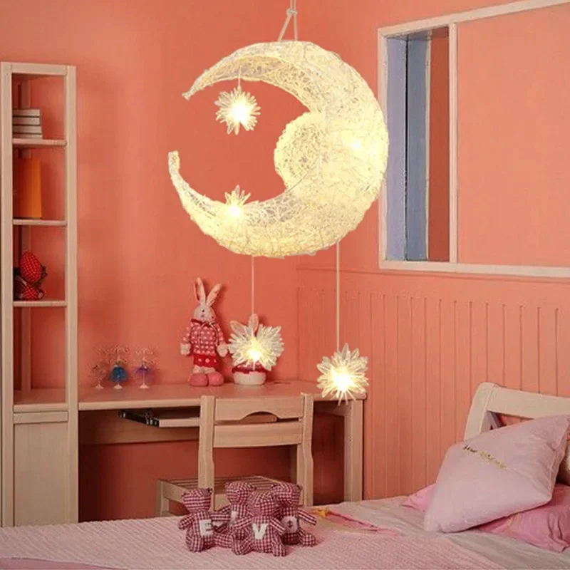 Modern LED Chandelier Lighting Moon&amp Star Sweet Bedroom Pendant Lamp Lustre Hanging Fixtures Child kids room Decor Light Fitting