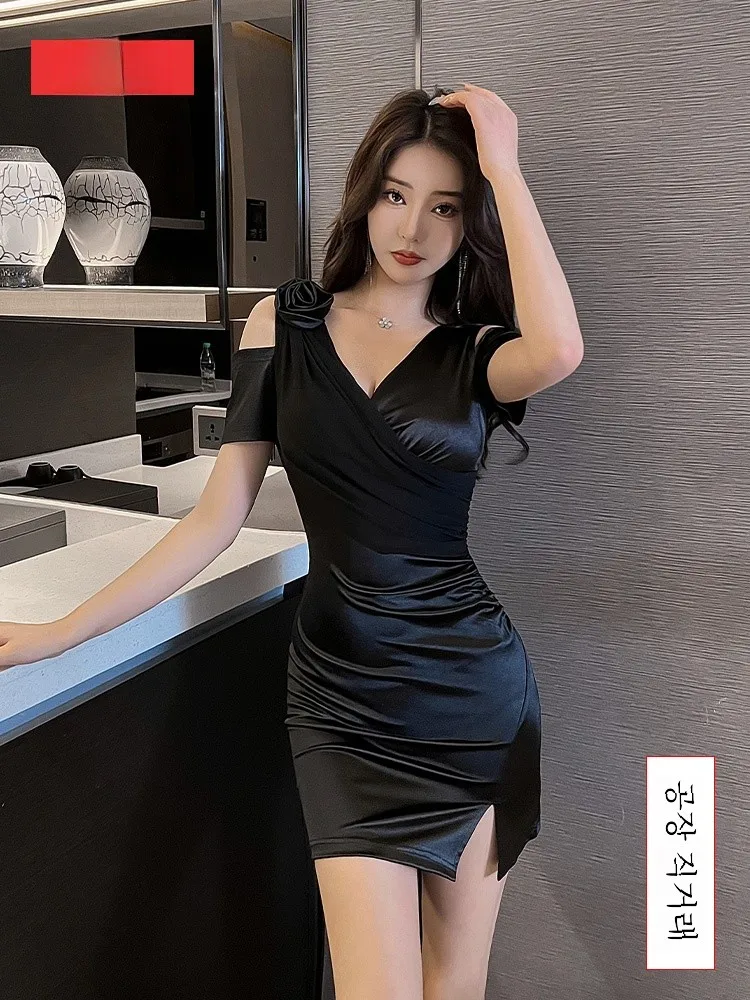Night Store Dress 2024 Summer New Deep V-neck Slimming Hip Skirt Temperament Foot Bath Women Technician Overalls