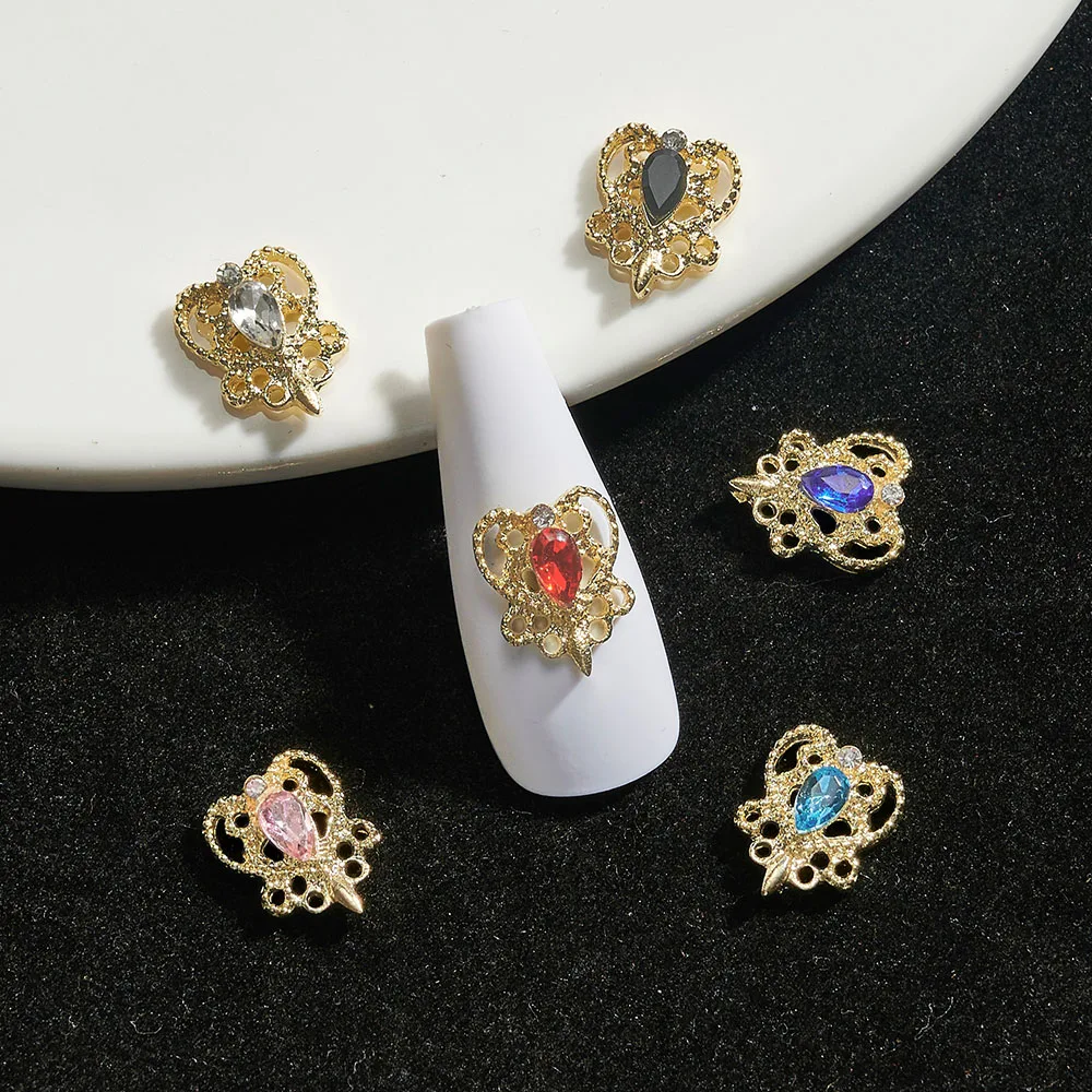 

10pcs Zirconia Nail Moon Parts Gold Heart Alloy Crystal Diamond Gem Nail Art Decoration DIY Japanese Nail Kawaii Accessories