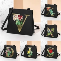 square bags women 2022 new popularity golden flower print tote bag street casual shoulder messenger bag fashion joker square bag