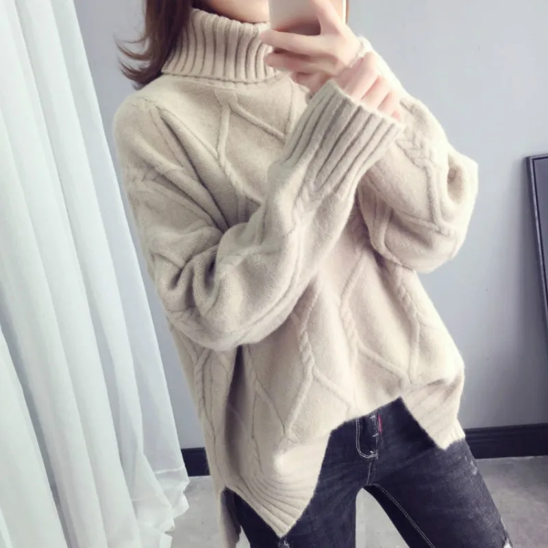 

Warm Turtleneck Women Sweater Winter Thick Loose Oversized Pullover Korean Sweater Female Long Sleeve Solid Sweaters For Women