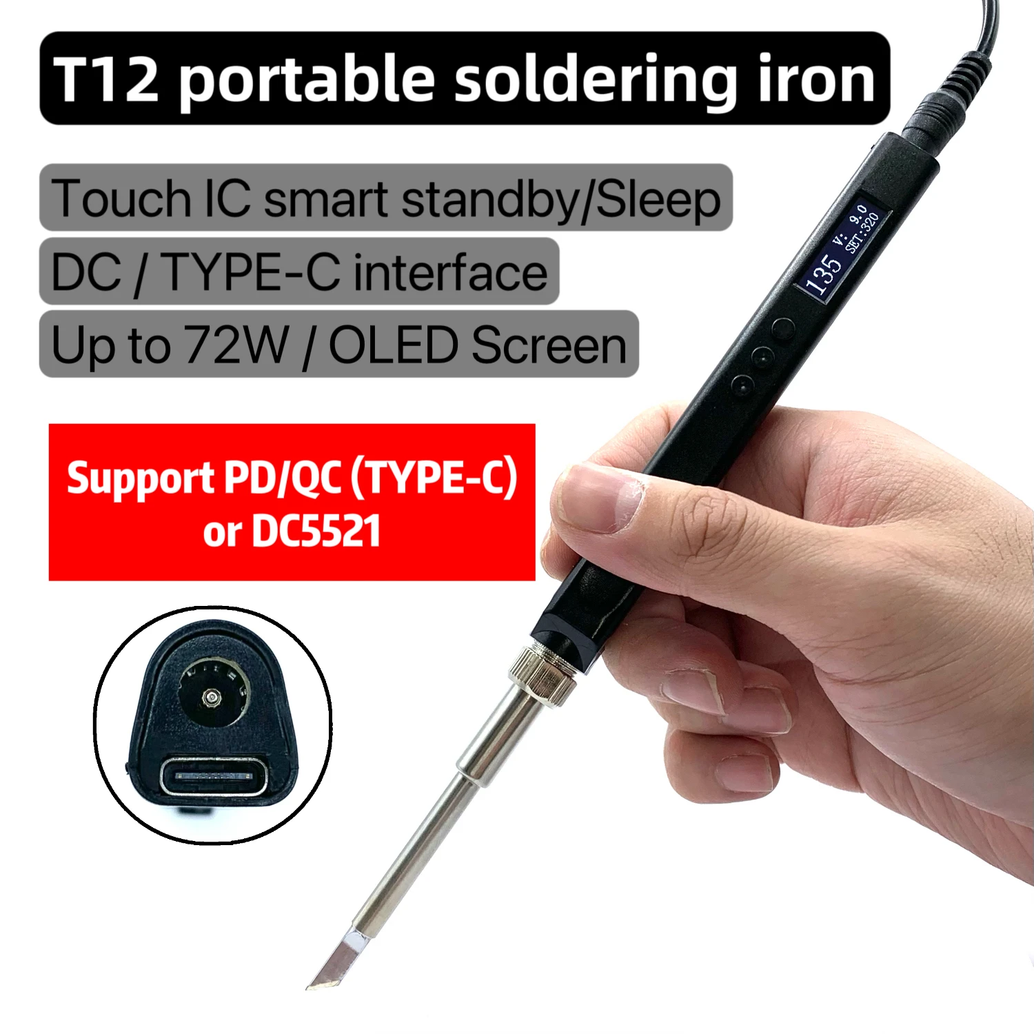 

T12 Smart Electric Soldering Iron Kit PD 65W DC 72W Adjustable Temperature Portable Solder Welding Station Heat Pencil